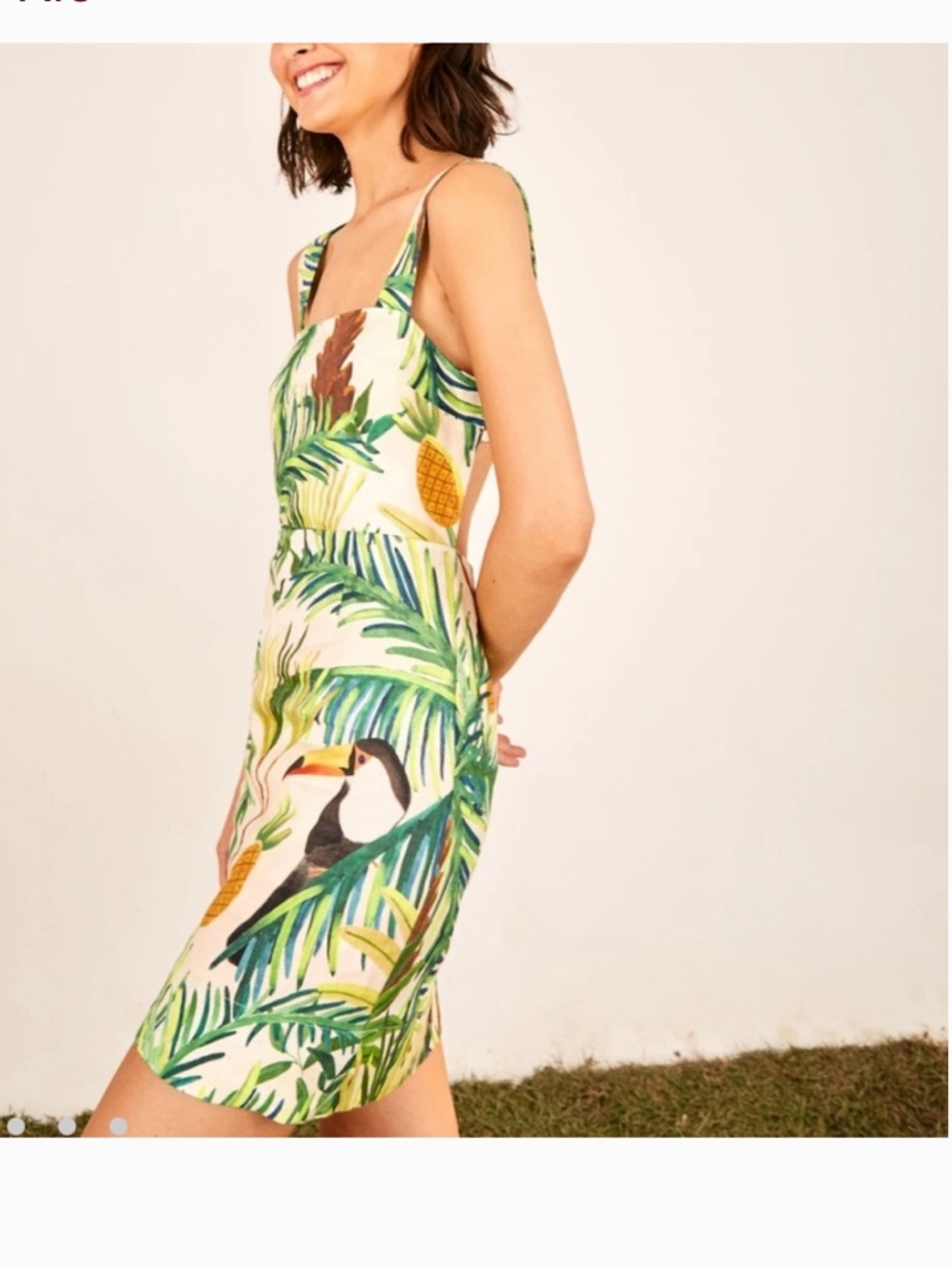 Farm Rio Toucan Paradise Back Belt Mini Dress Size Large 100% Linen Like New